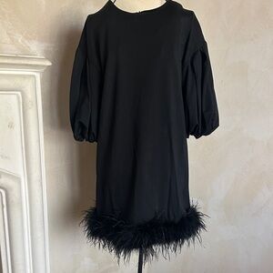 Beulah Midnight Black Feathered Mini Dress